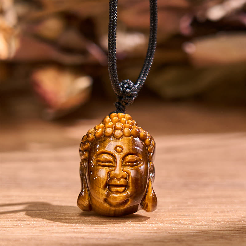 Tiger Eye Buddha Head Courage Necklace Pendant