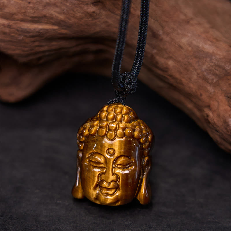 Tiger Eye Buddha Head Courage Necklace Pendant