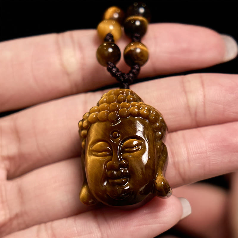 Tiger Eye Buddha Head Courage Necklace Pendant