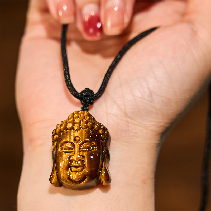 Tiger Eye Buddha Head Courage Necklace Pendant