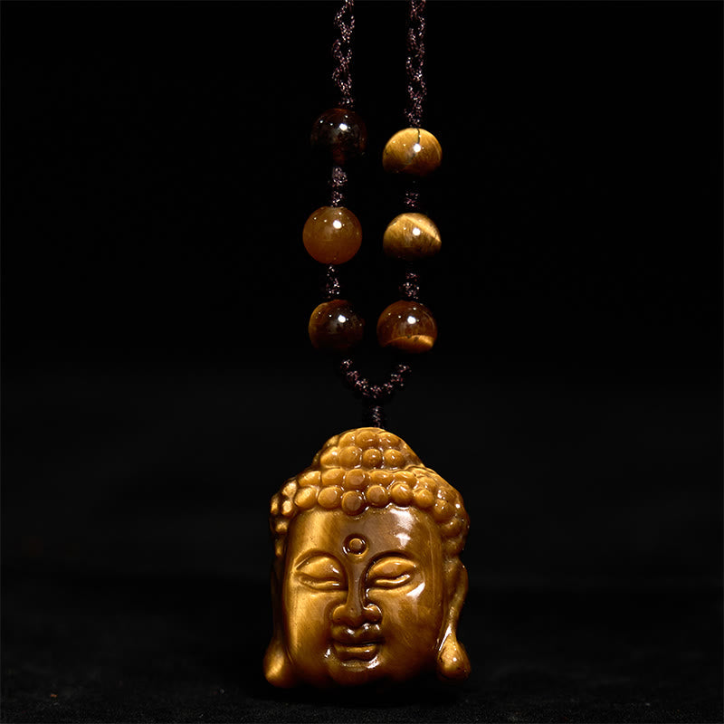 Tiger Eye Buddha Head Courage Necklace Pendant