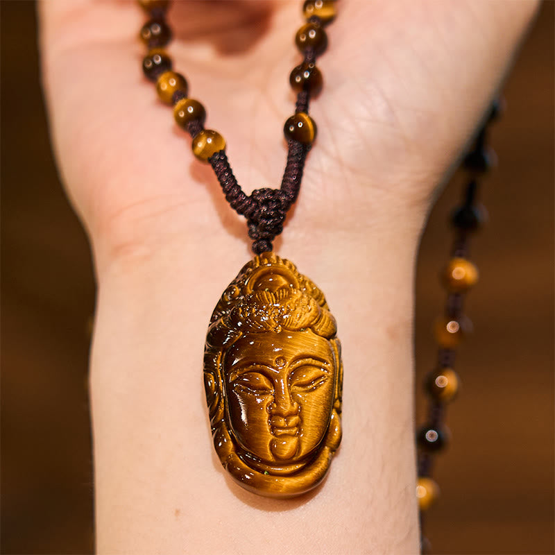 Tiger Eye Avalokitesvara Strength Necklace 6mm Beads