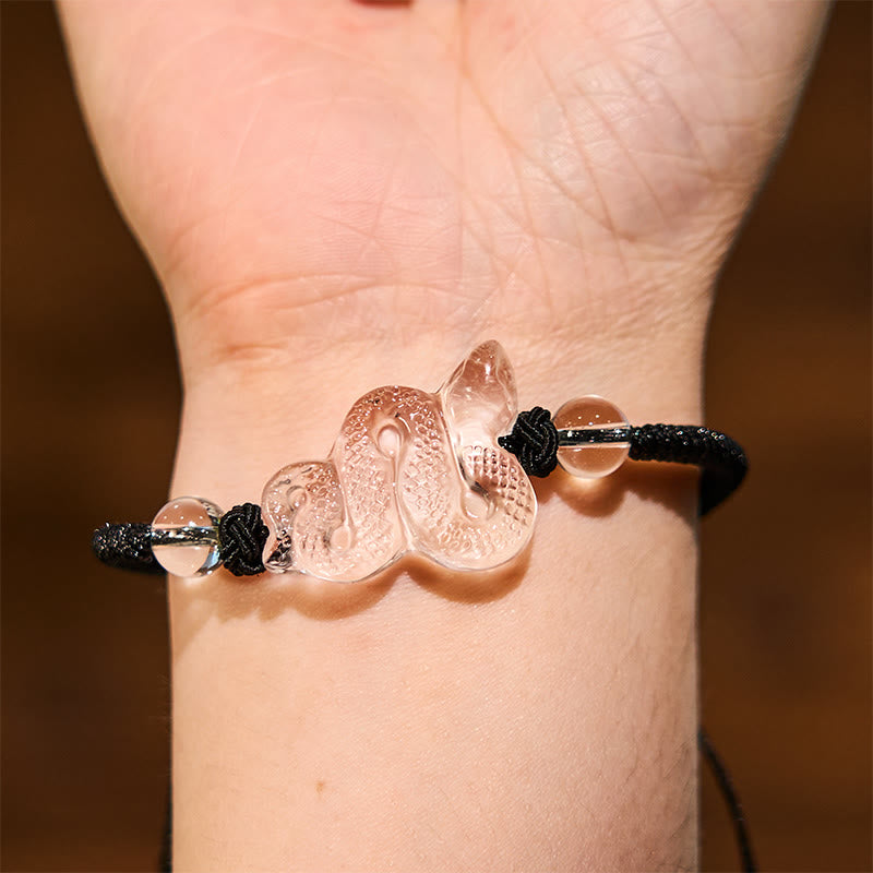 Colorful Rope Clear Quartz Snake Year Bracelet 18-19cm