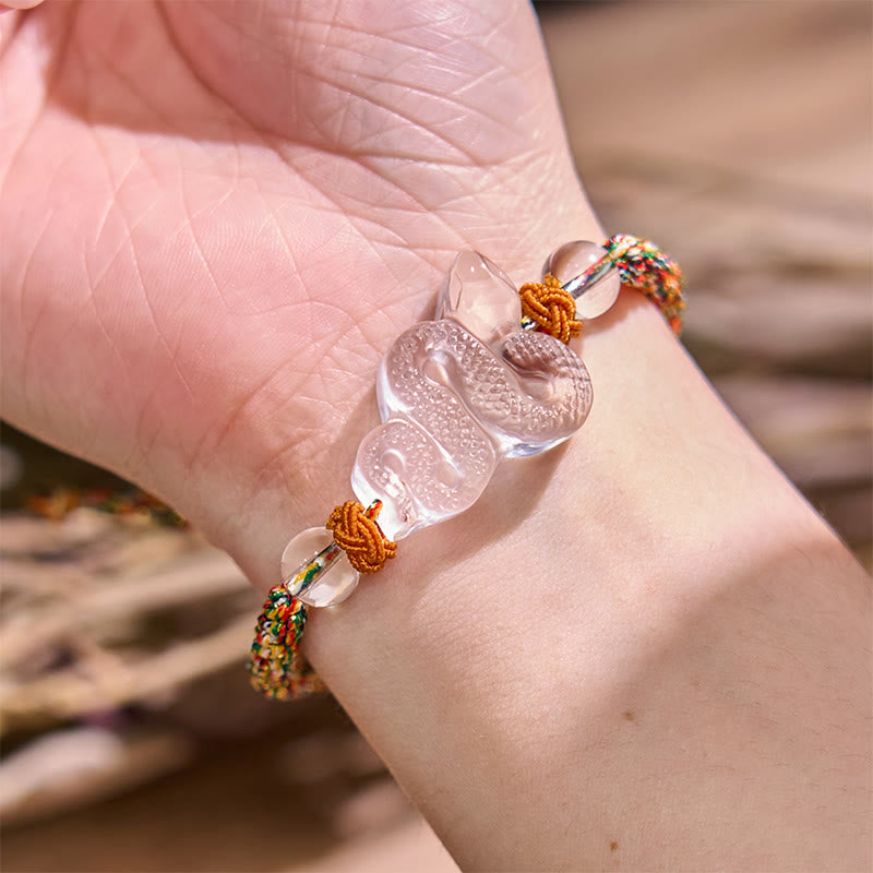 Colorful Rope Clear Quartz Snake Year Bracelet 18-19cm