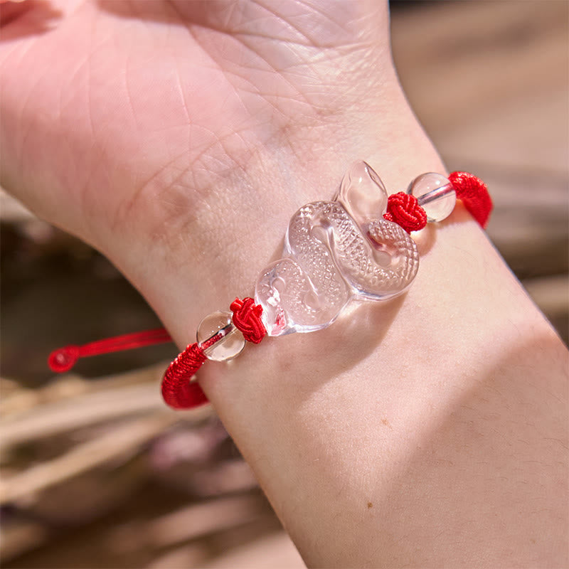 Colorful Rope Clear Quartz Snake Year Bracelet 18-19cm