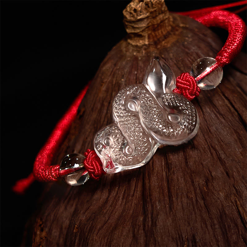 Colorful Rope Clear Quartz Snake Year Bracelet 18-19cm