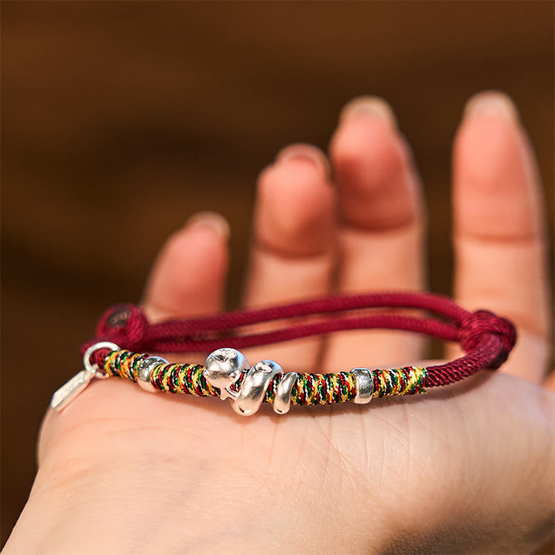 Red String and Silver Snake Protection Bracelet