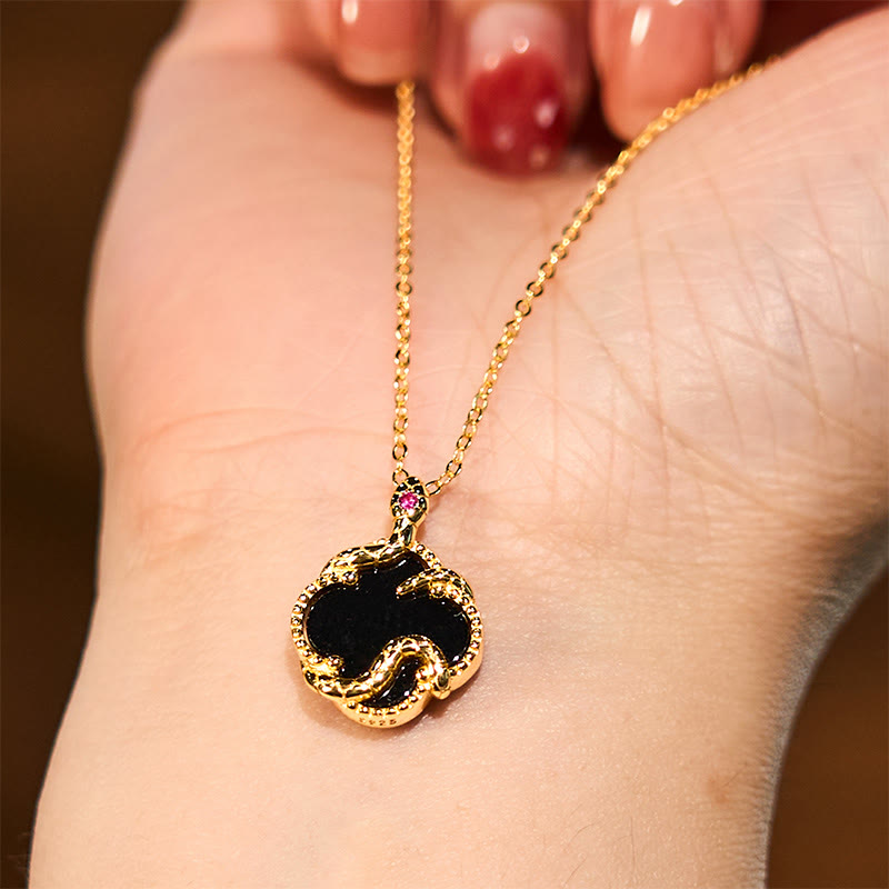 925 Sterling Silver Red Agate Snake Year Blessing Necklace