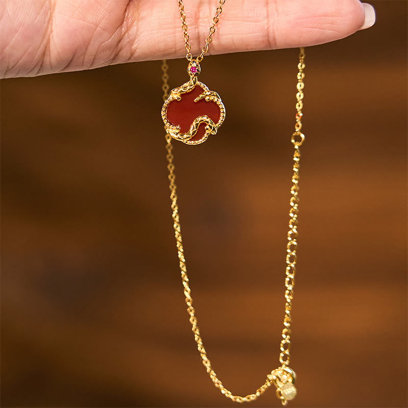 925 Sterling Silver Red Agate Snake Year Blessing Necklace