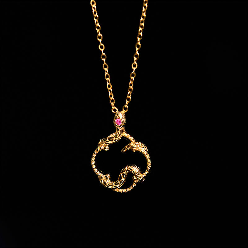 925 Sterling Silver Red Agate Snake Year Blessing Necklace