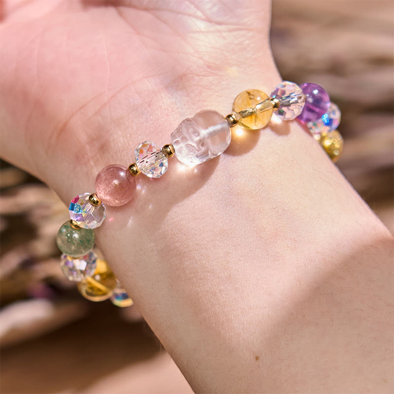Unisex PiXiu Luck Bracelet with White Crystal, Citrine & Amethyst