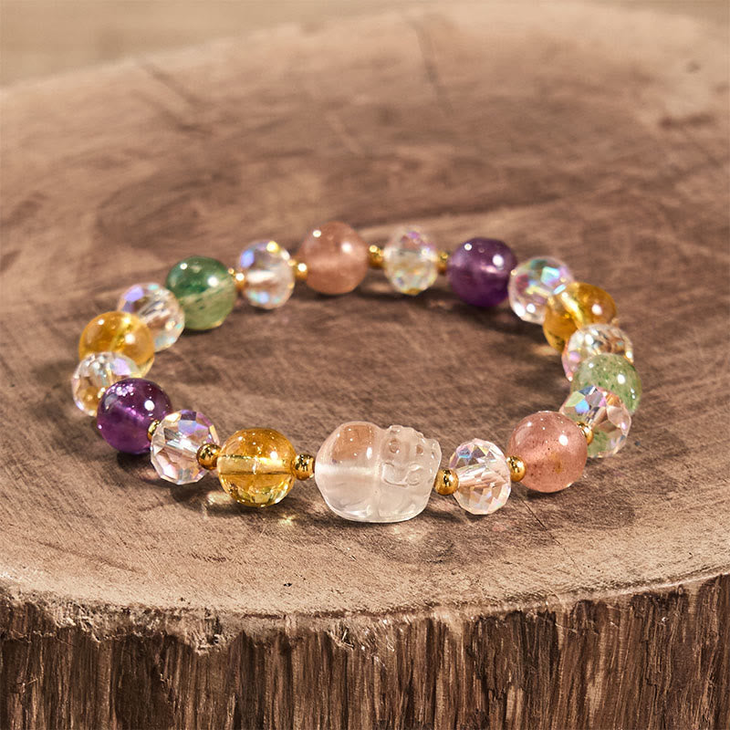 Unisex PiXiu Luck Bracelet with White Crystal, Citrine & Amethyst
