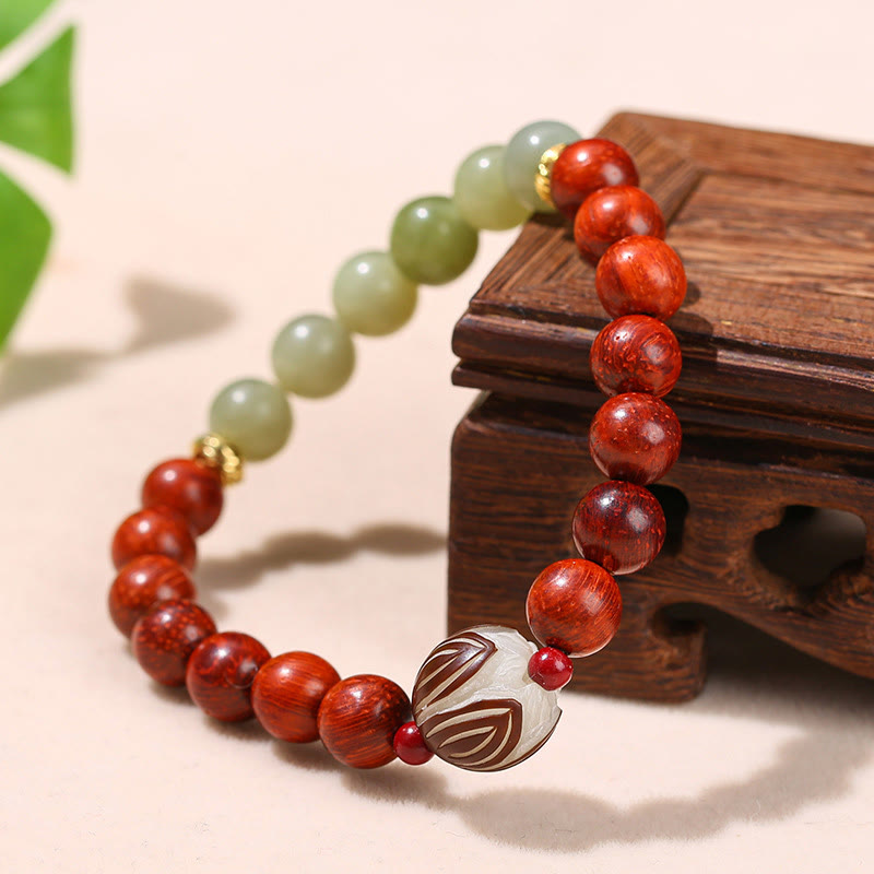 8mm Rosewood Cyan Jade Lotus Bracelet for Calm & Balance