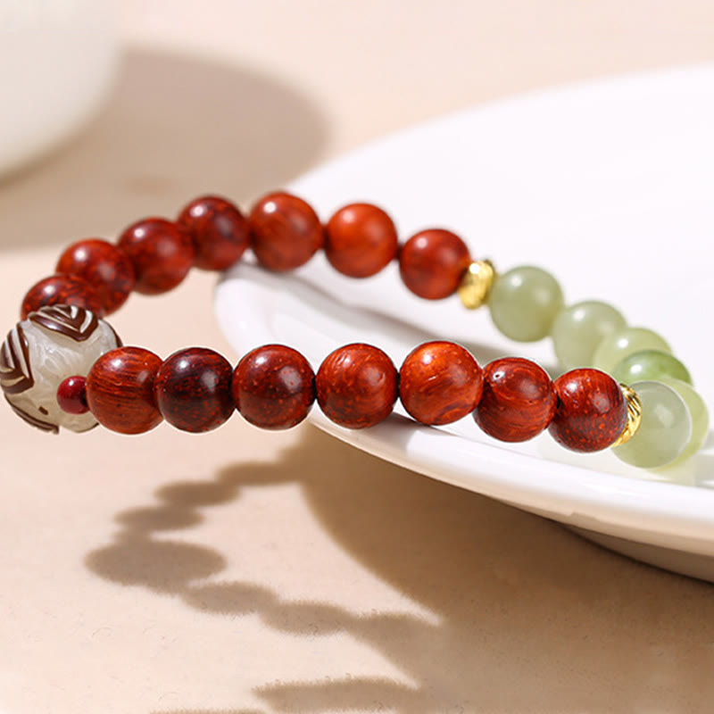 8mm Rosewood Cyan Jade Lotus Bracelet for Calm & Balance