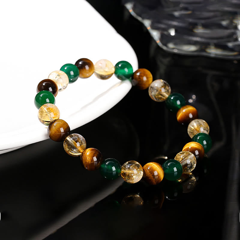 8mm Tiger Eye Green Agate Citrine Protection Bracelet