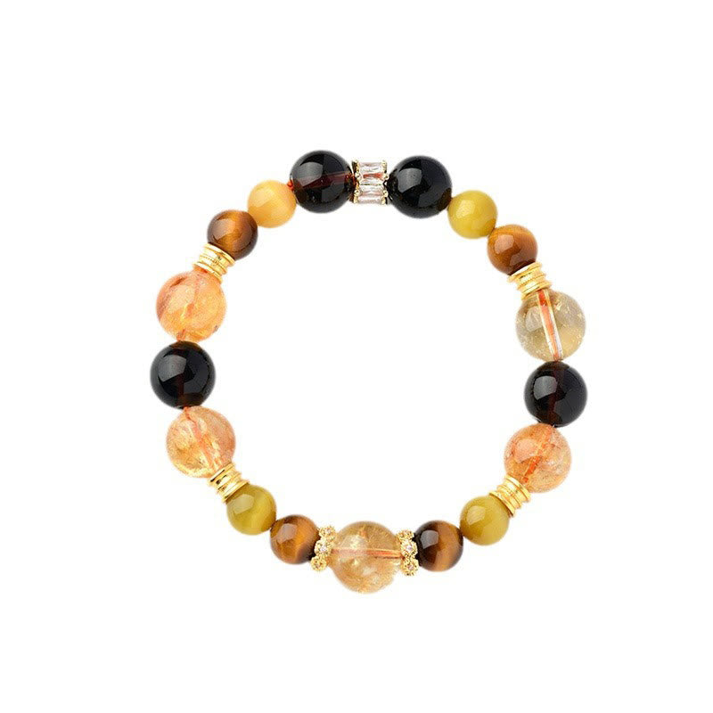 11mm Citrine Smoky Quartz Tiger Eye Prosperity Bracelet