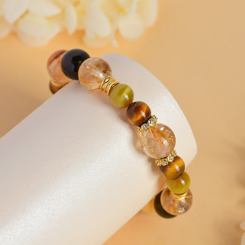 11mm Citrine Smoky Quartz Tiger Eye Prosperity Bracelet
