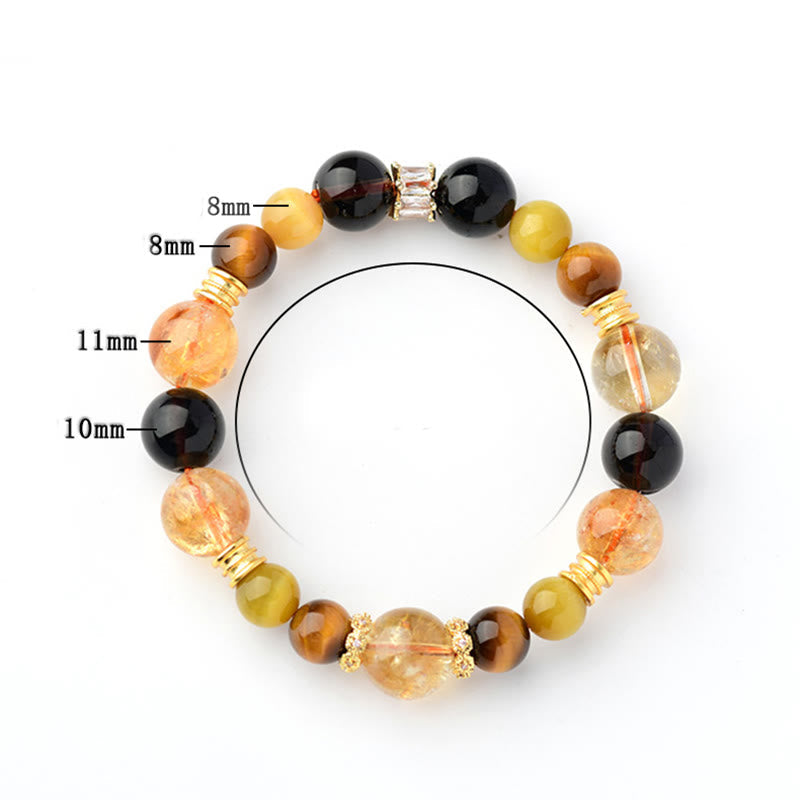 11mm Citrine Smoky Quartz Tiger Eye Prosperity Bracelet