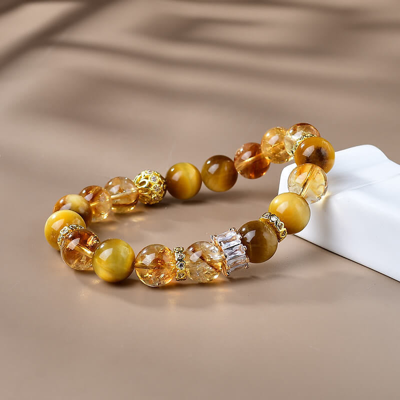 10mm Tiger Eye Citrine Bracelet for Women Strength & Courage