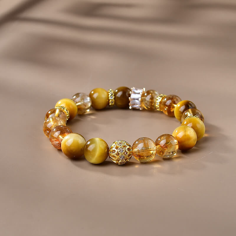 10mm Tiger Eye Citrine Bracelet for Women Strength & Courage