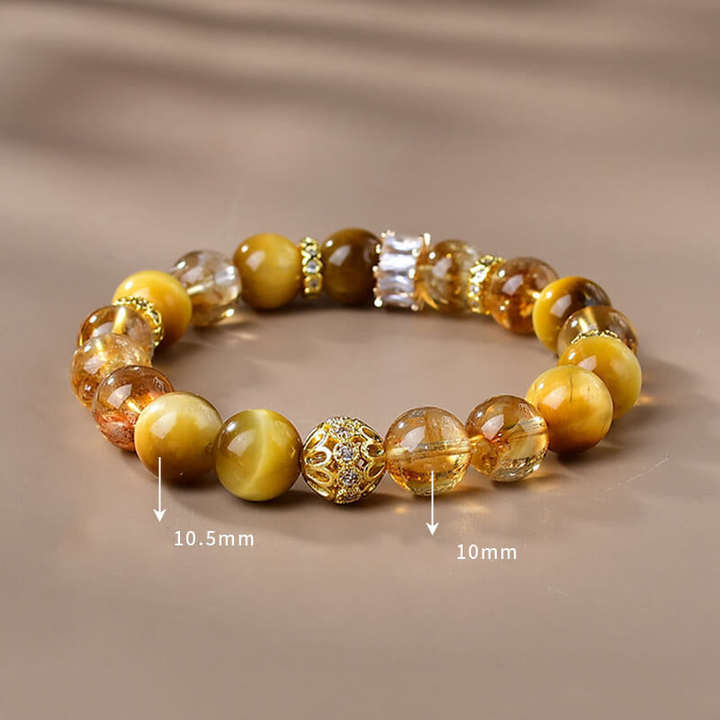 10mm Tiger Eye Citrine Bracelet for Women Strength & Courage