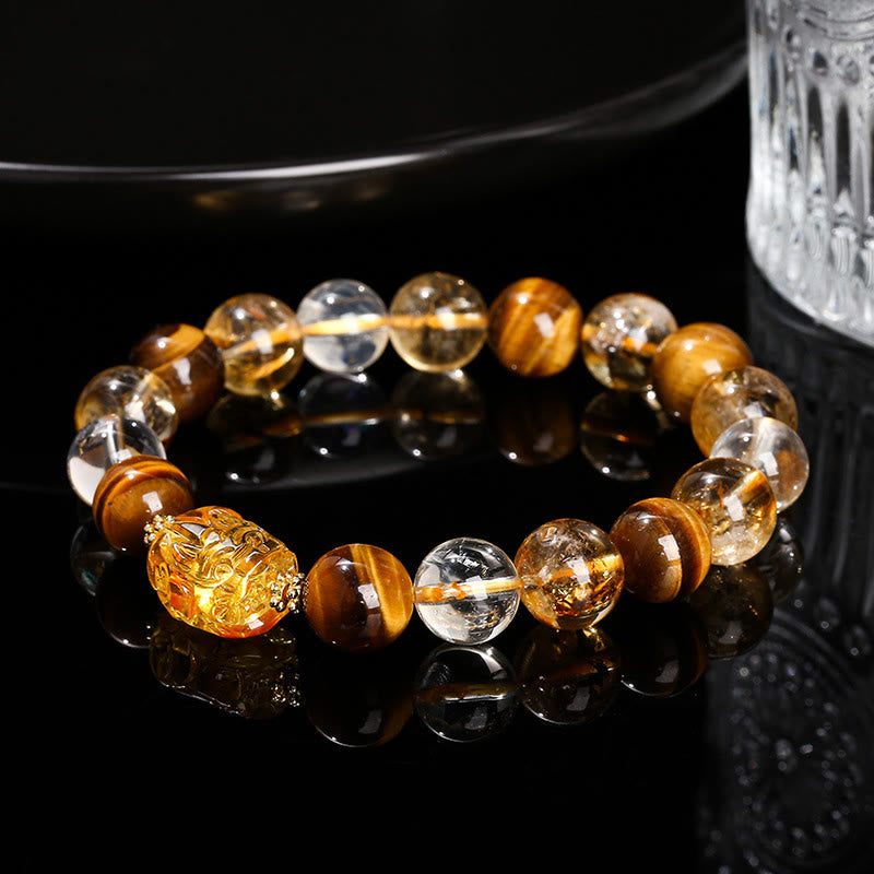 10mm Yellow Tiger Eye Citrine Strength Bracelet Women