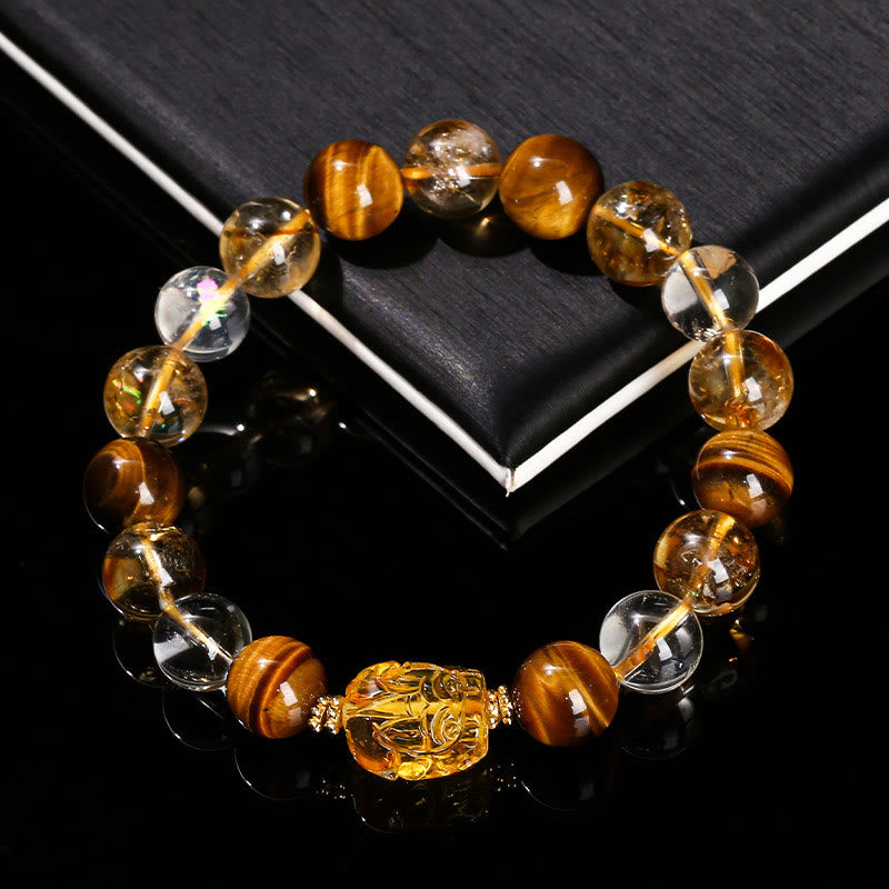 10mm Yellow Tiger Eye Citrine Strength Bracelet Women