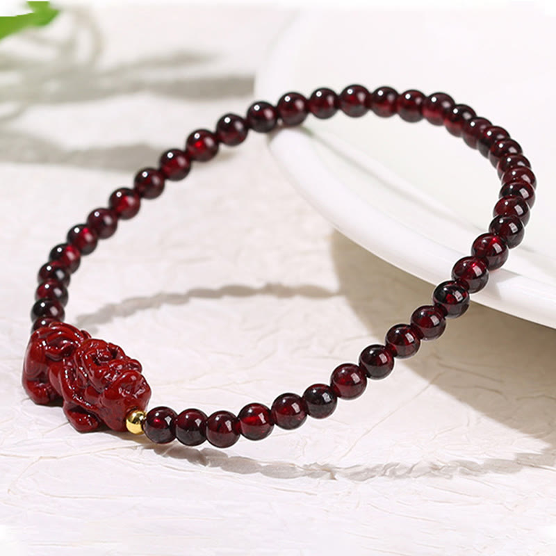 4mm Garnet Cinnabar PiXiu Protection Bracelet