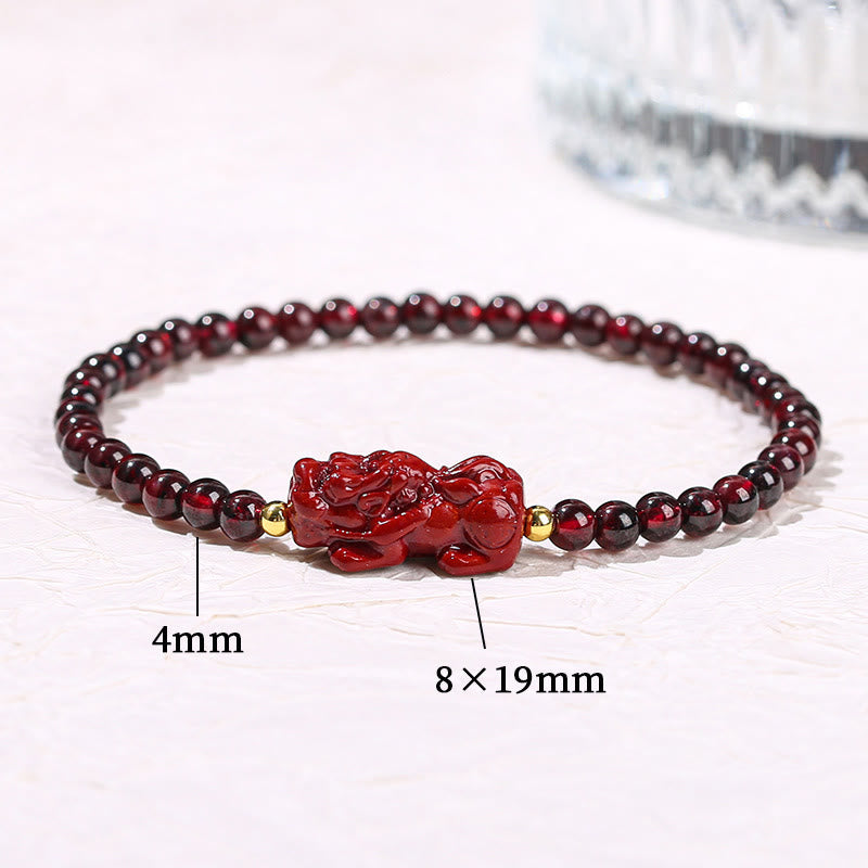 4mm Garnet Cinnabar PiXiu Protection Bracelet