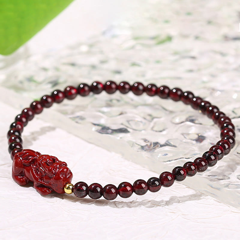 4mm Garnet Cinnabar PiXiu Protection Bracelet