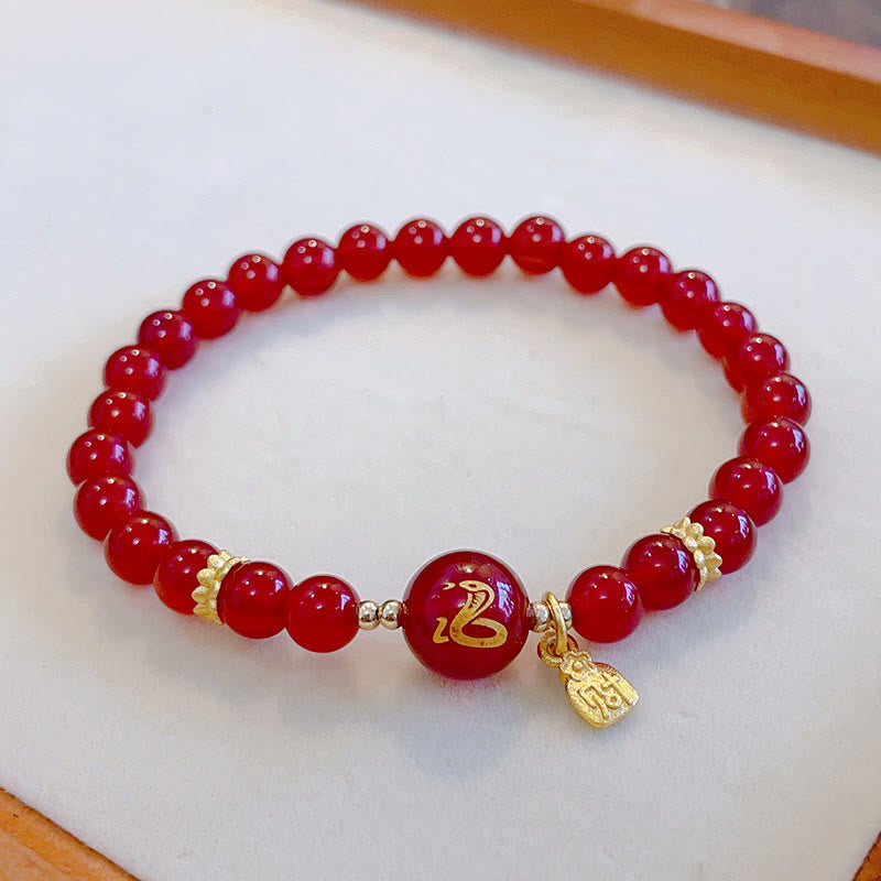 6mm Red Agate Year of the Snake Protection Bracelet