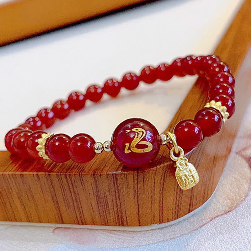 6mm Red Agate Year of the Snake Protection Bracelet