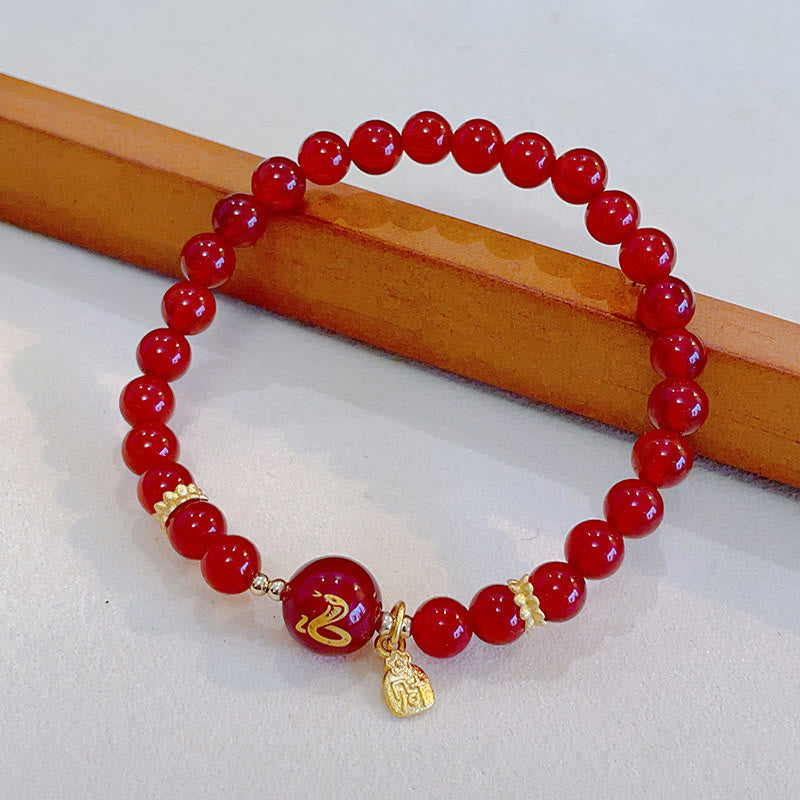 6mm Red Agate Year of the Snake Protection Bracelet