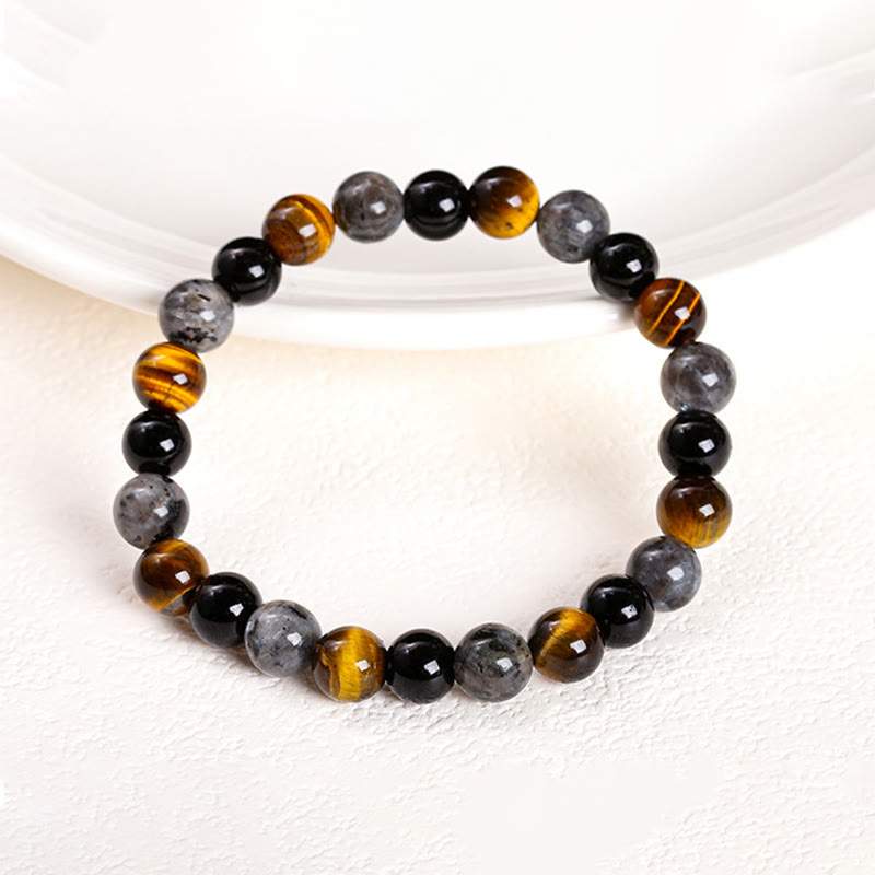 8mm Tiger Eye Protection Bracelet with Black Glitter Stones
