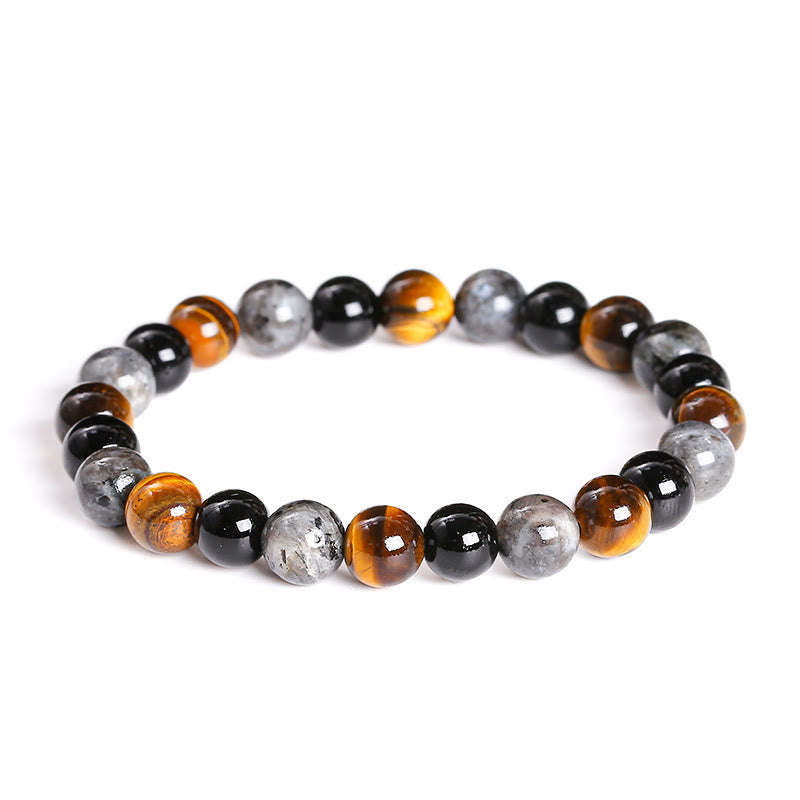 8mm Tiger Eye Protection Bracelet with Black Glitter Stones
