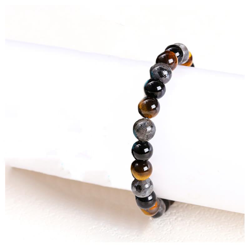 8mm Tiger Eye Protection Bracelet with Black Glitter Stones