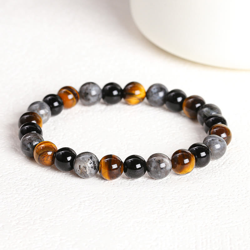 8mm Tiger Eye Protection Bracelet with Black Glitter Stones