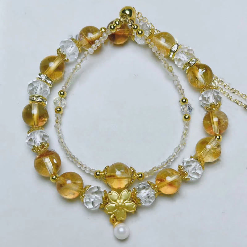 8mm Citrine Prosperity Flower Bracelet for Women