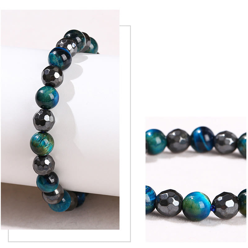 8mm Hematite Blue Tiger Eye Bracelet Set - Protection Design