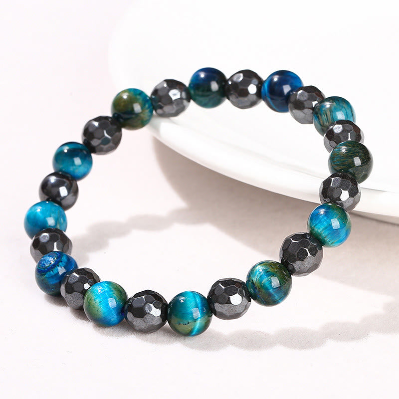 8mm Hematite Blue Tiger Eye Bracelet Set - Protection Design
