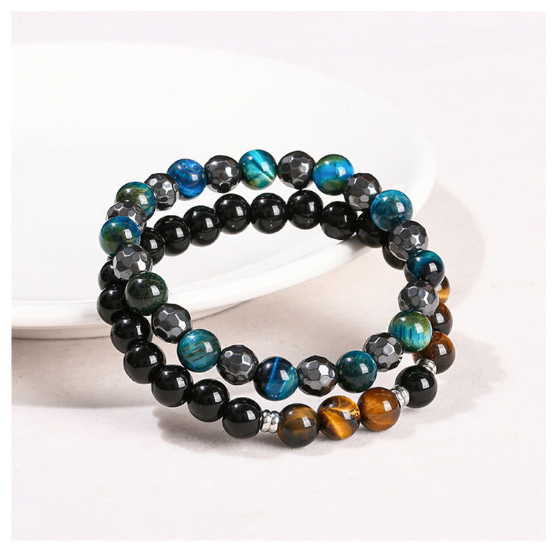 Tiger Eye and Hematite Protection Bracelet Set 8mm