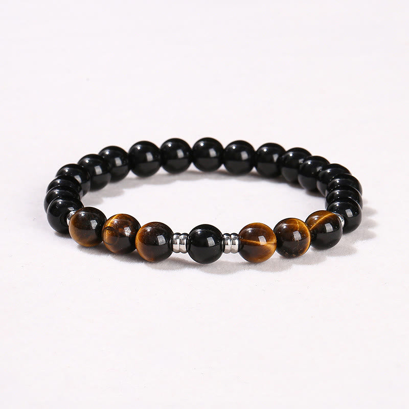 8mm Hematite Blue Tiger Eye Bracelet Set - Protection Design