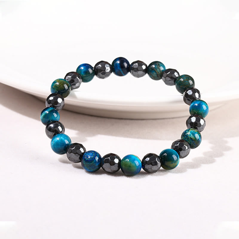 8mm Hematite Blue Tiger Eye Bracelet Set - Protection Design