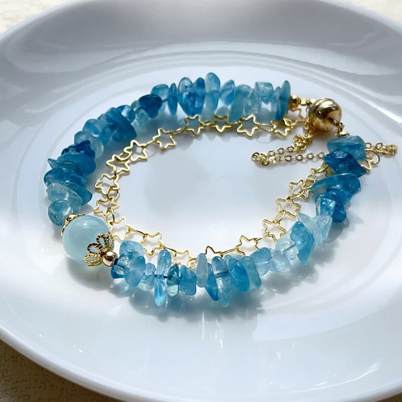 Aquamarine Gravel Healing Bracelet with Star Buckle 14-16cm