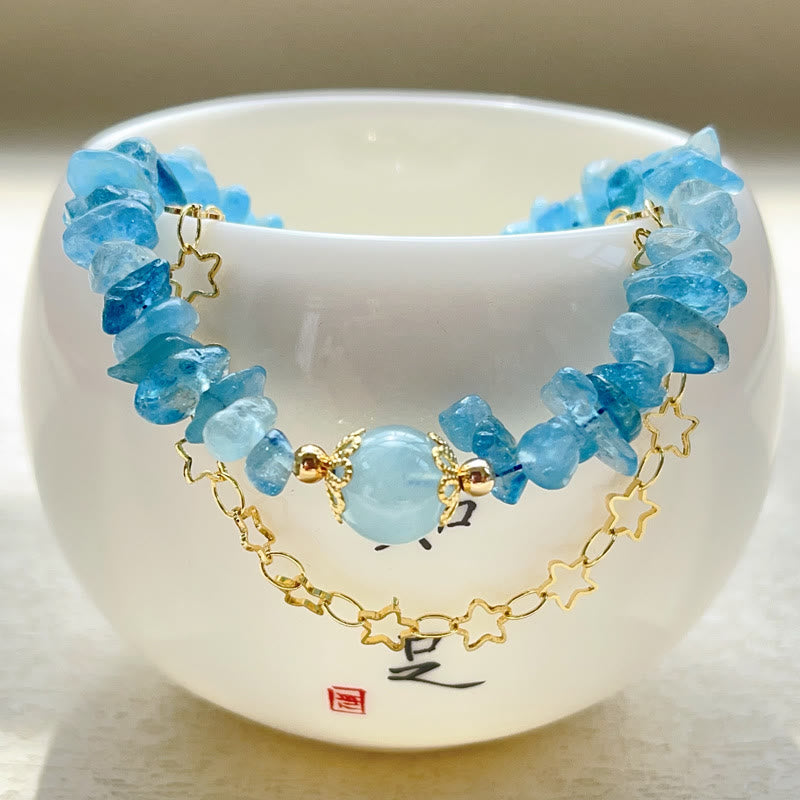 Aquamarine Gravel Healing Bracelet with Star Buckle 14-16cm