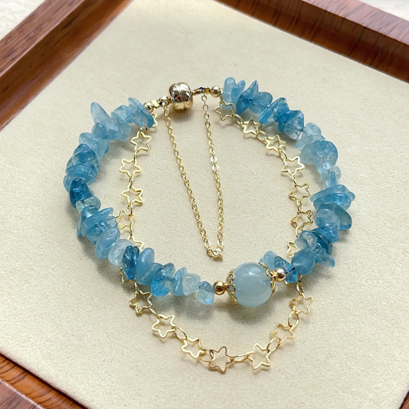 Aquamarine Gravel Healing Bracelet with Star Buckle 14-16cm