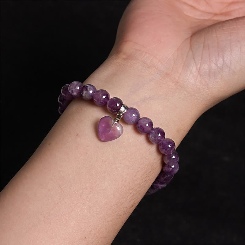 8mm Clear Quartz Love Heart Healing Bracelet for Balance