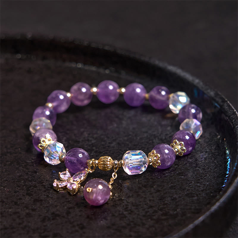 8mm Amethyst Crystal Spiritual Butterfly Charm Bracelet