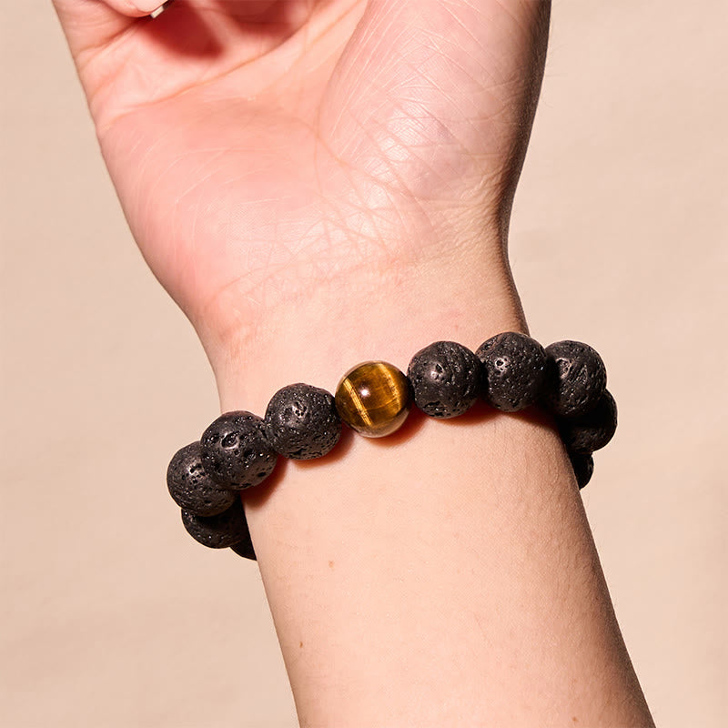 10mm Lava Rock Tiger Eye Peace Healing Bracelet
