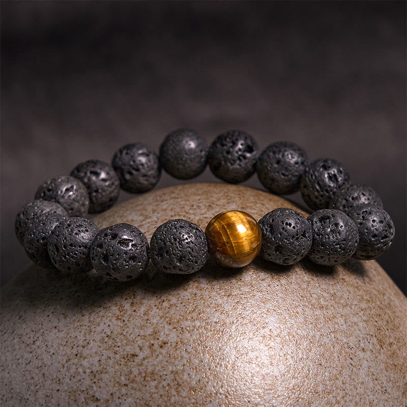 10mm Lava Rock Tiger Eye Peace Healing Bracelet